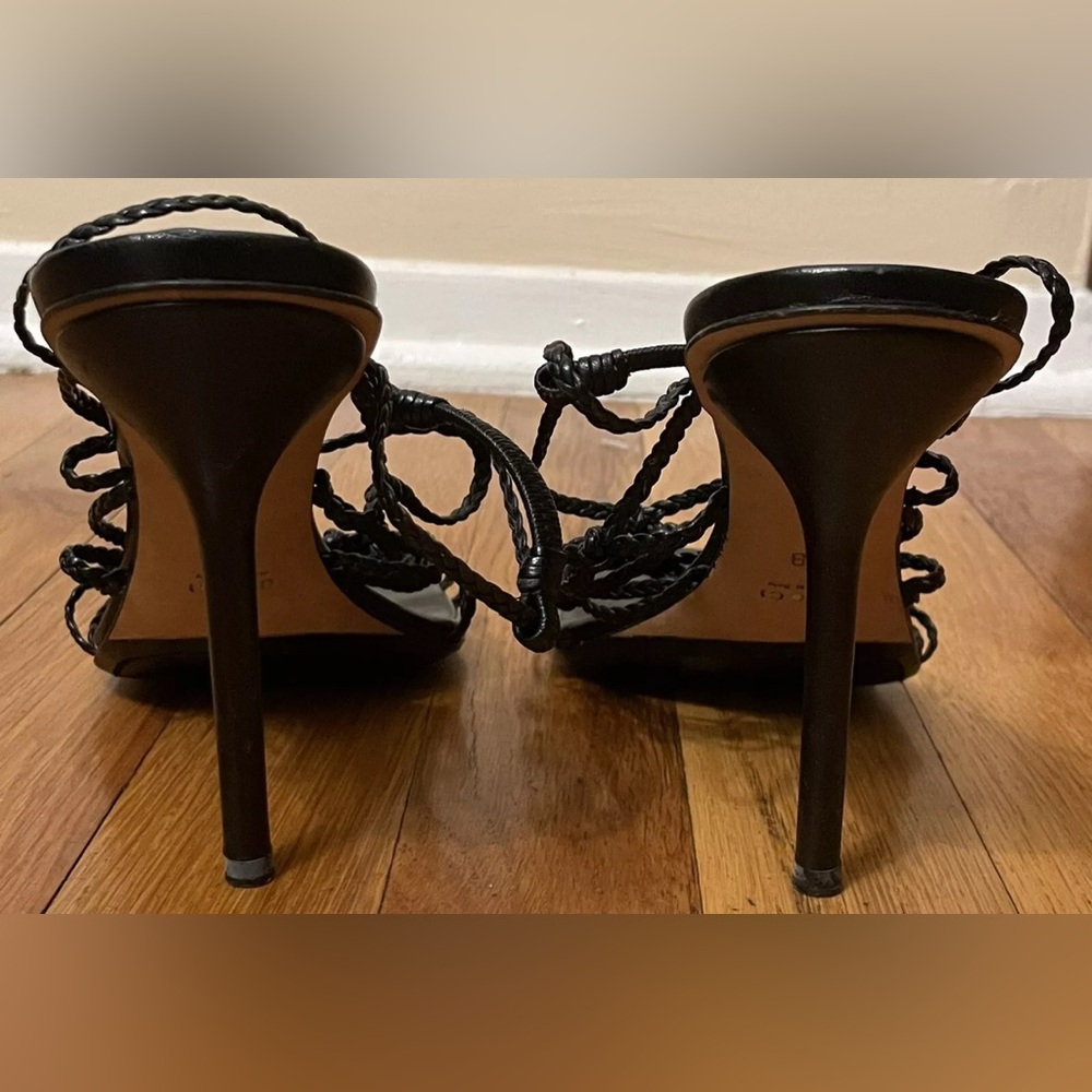 GUCCI black leather braided open toe heels shoes 9 b - Picture 5 of 7